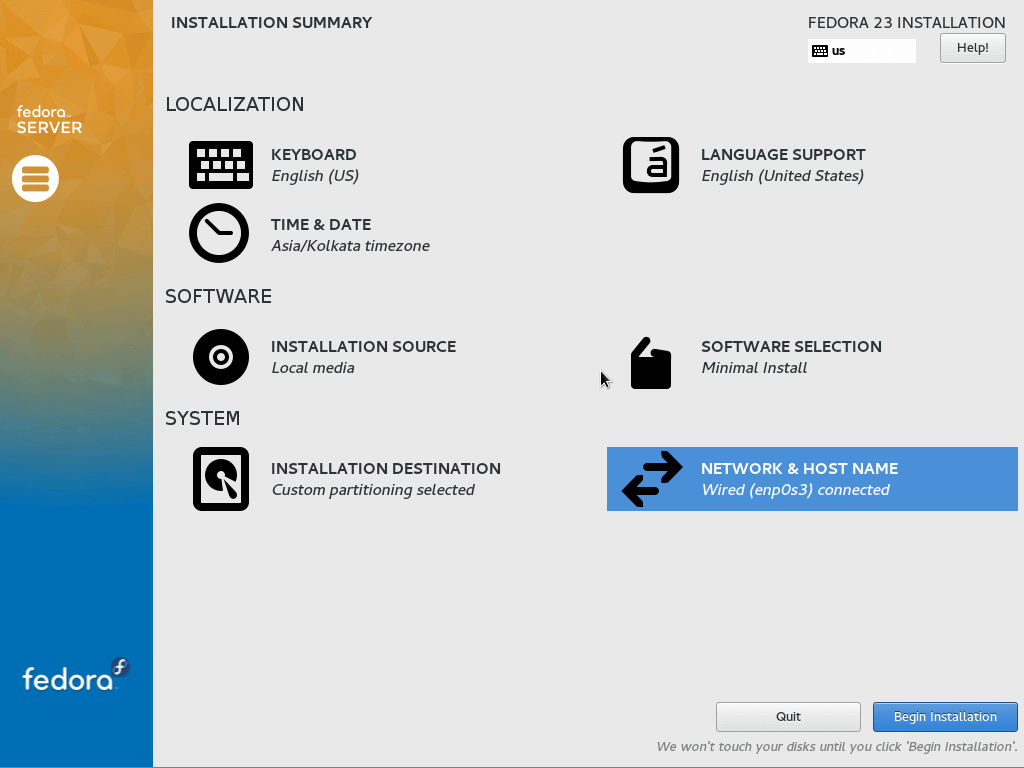 برای بزرگتر شدن عکس روی آن کلیک کنید  نام:	Begin-Fedora-23-Installation.png نمایش ها:	1 اندازه:	37.8 KB شناسه:	20640