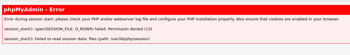 phpmyadmin Failed to read session data: files (path: /var/lib/php/session)