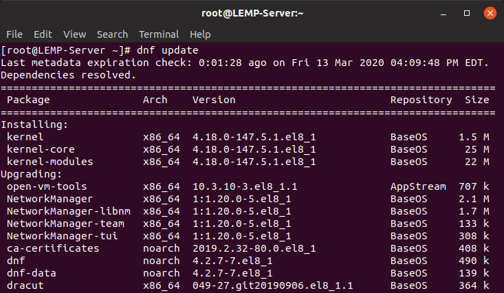 آپدیت centos 8