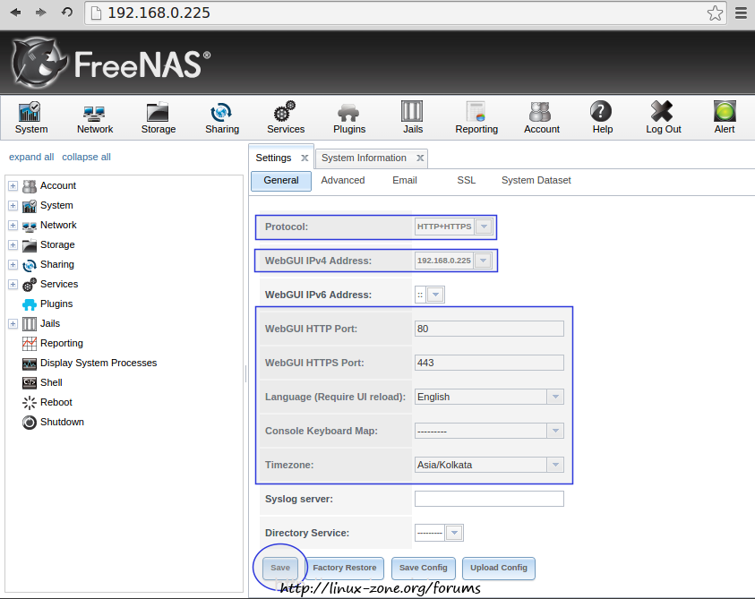 تنظیمات freenas