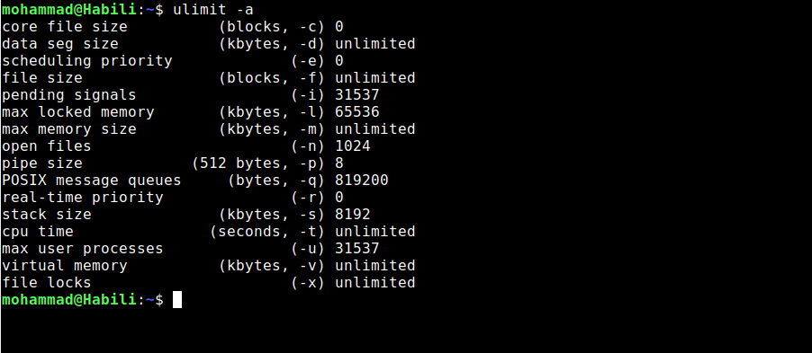 ulimit command linux