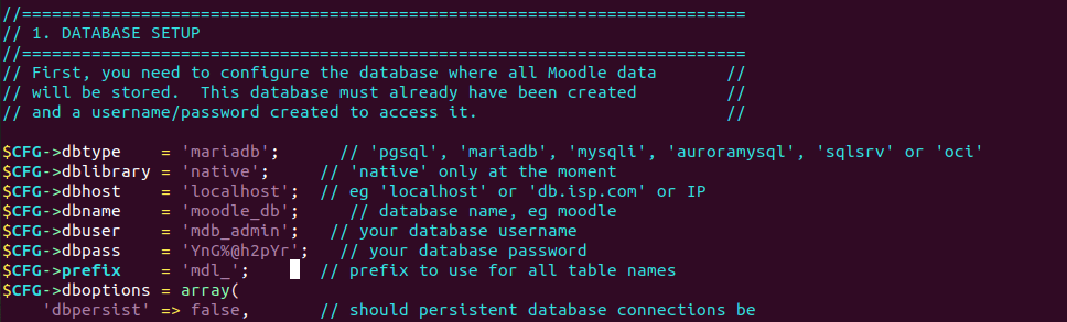تنظیمات دیتابیس moodle