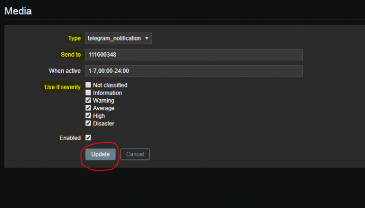 برای دیدن سایز بزرگ روی عکس کلیک کنید  نام: media configuration on zabbix linux-zone.org.PNG مشاهده: 1 حجم: 7.4 کیلو بایت