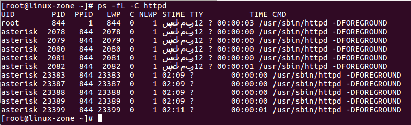 دستور ps برای نمایش process ها