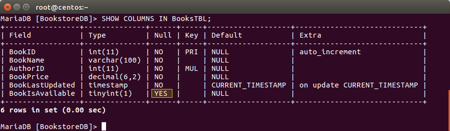 دستورات mariadb