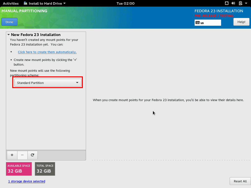 برای بزرگتر شدن عکس روی آن کلیک کنید  نام:	Fedora-23-Manual-Partition.png نمایش ها:	1 اندازه:	28.1 KB شناسه:	20231