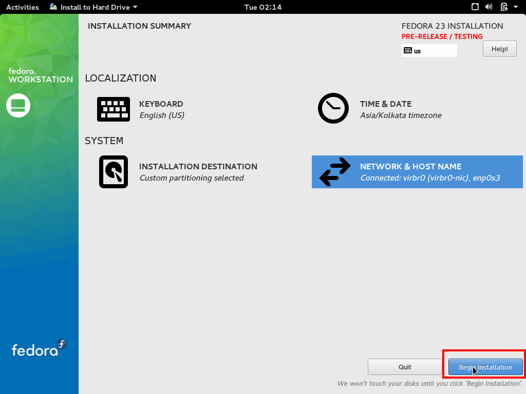 برای بزرگتر شدن عکس روی آن کلیک کنید  نام:	Fedora-23-Installation-Summary.png نمایش ها:	1 اندازه:	35.6 KB شناسه:	20237