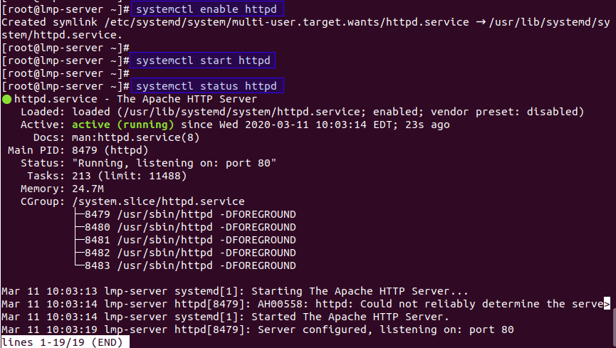 نحوه چک کردن وضعیت سرویس آپاچی در centos 8