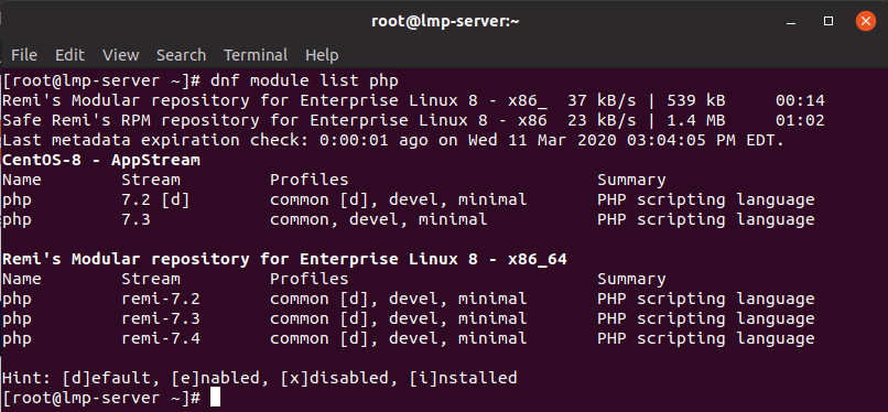 نحوه لیست کردن ماژول های php در centos 8