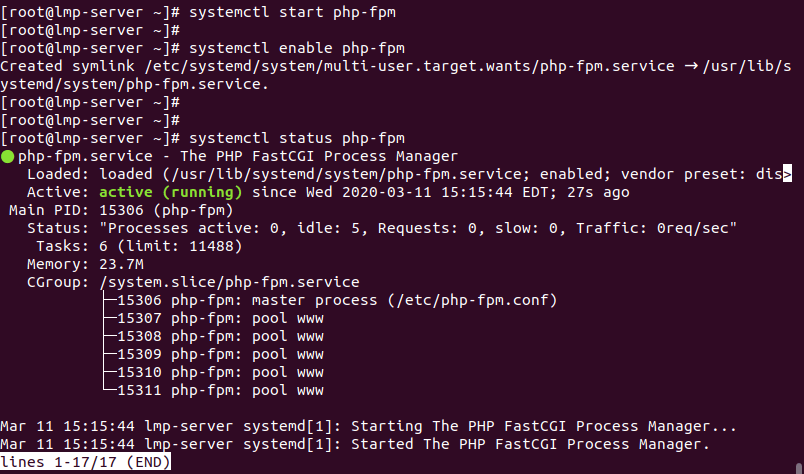 چک کردن وضعیت سرویس php-fpm در centos 8