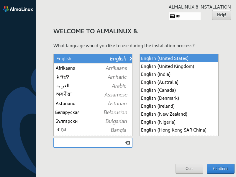 تنظیمات زبان در almalinux