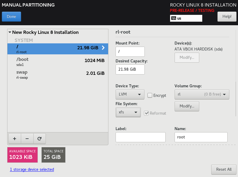 پارتیشن بندی rocky linux