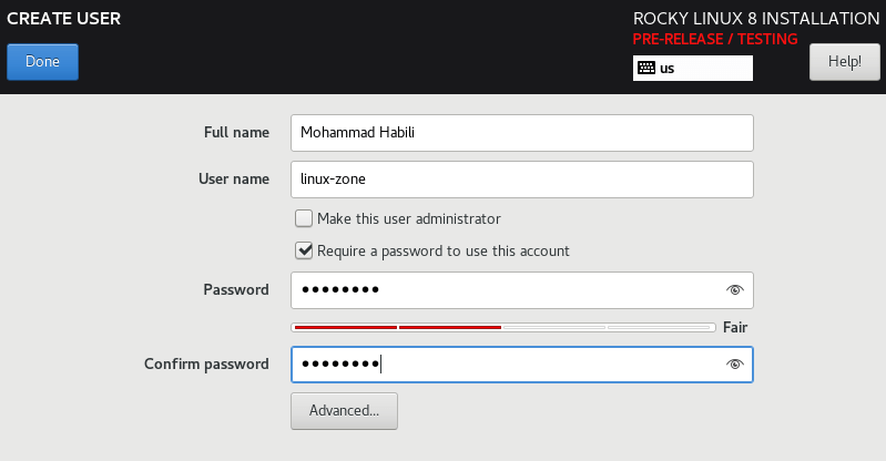 تنظیمات user setting در rocky linux