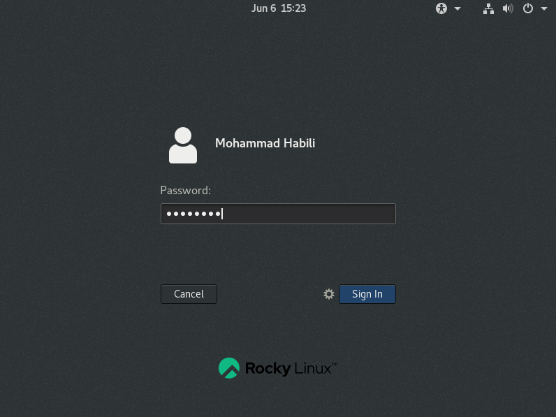 صفحه ورود rocky linux 8