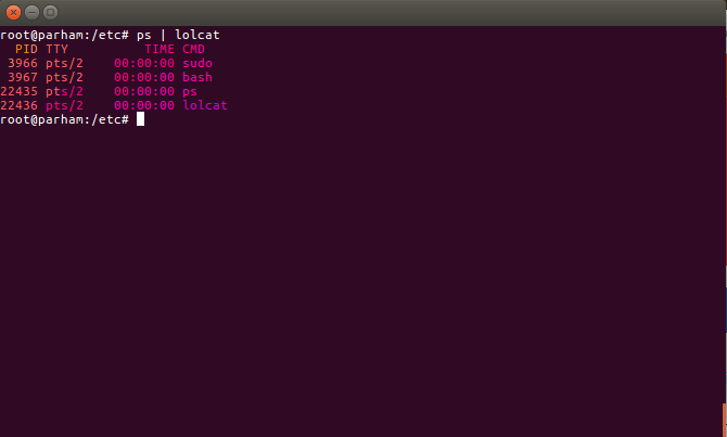 خروجی رنگین کمانی در ترمینال linux
