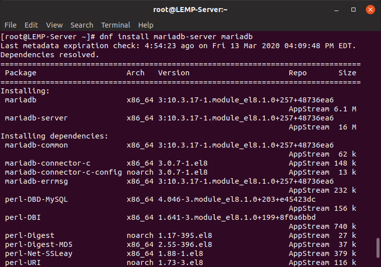 نصب mariadb در centos 8