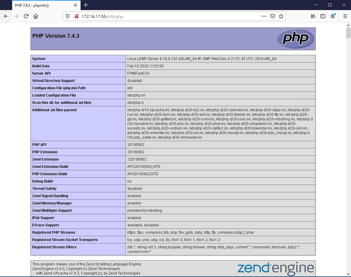 چک کردن اطلاعات php در centos 8