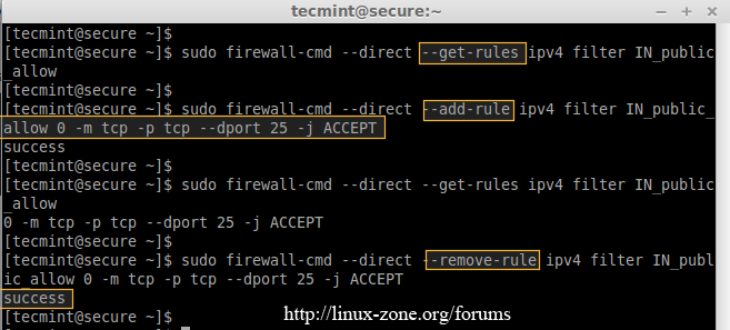 حذف کردن رول های فایروال در لینوکس