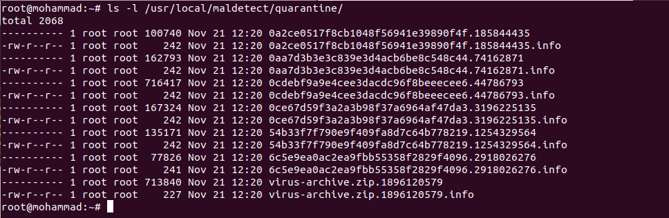 برای دیدن سایز بزرگ روی عکس کلیک کنید  نام: Linux-Malware-Detect-Quarantine-Files-5.png مشاهده: 1 حجم: 87.4 کیلو بایت