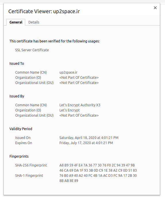 چک کردن گواهینامه let's encrypt در مروگر chrome