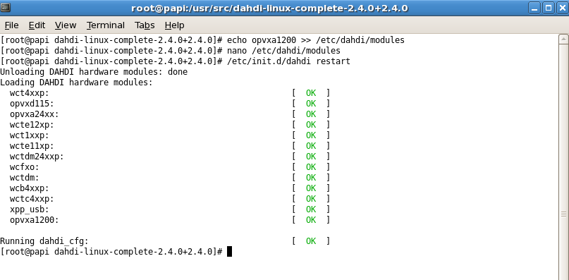 برای بزرگتر شدن عکس روی آن کلیک کنید  نام:	openvoxanalog-dahdi-restart.png نمایش ها:	1 اندازه:	46.7 KB شناسه:	18118