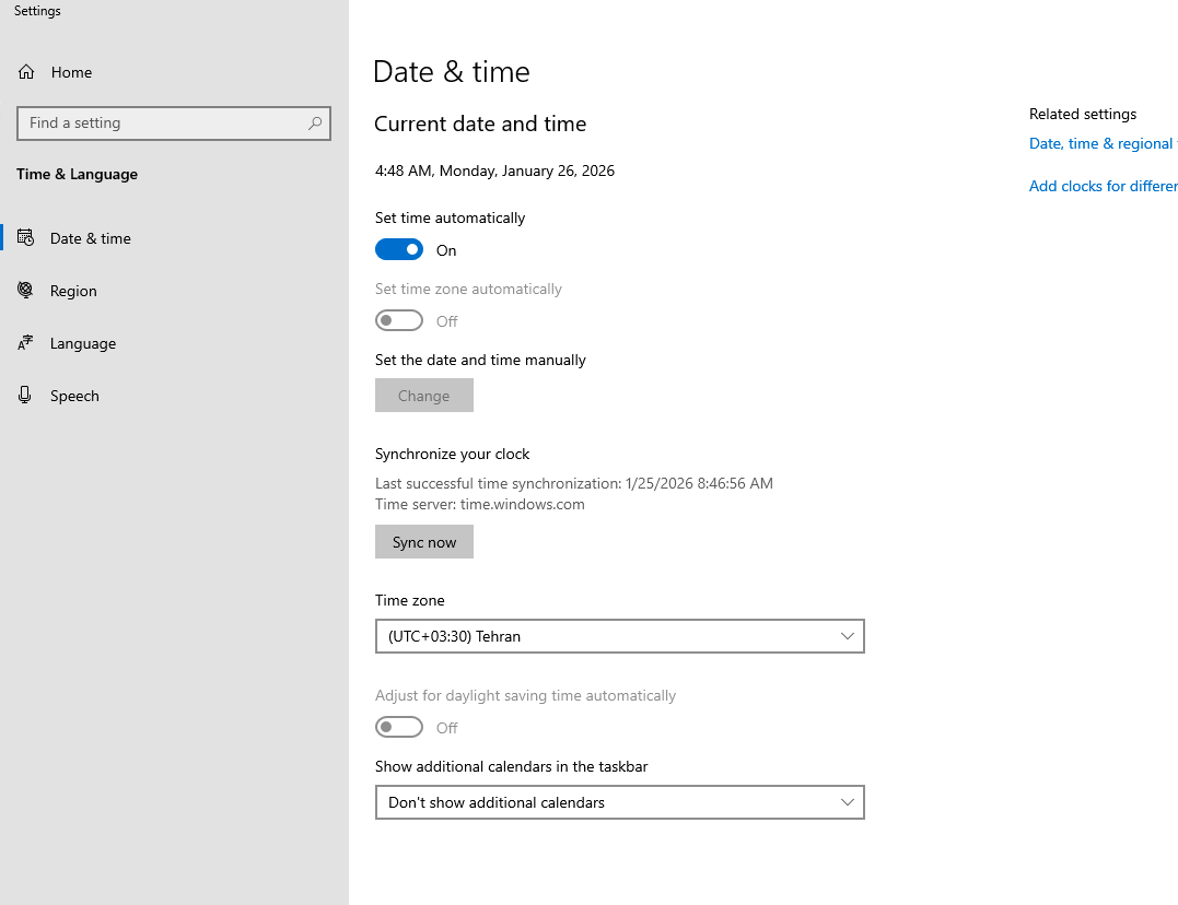 تنظیم تاریخ و ساعت ویندوز